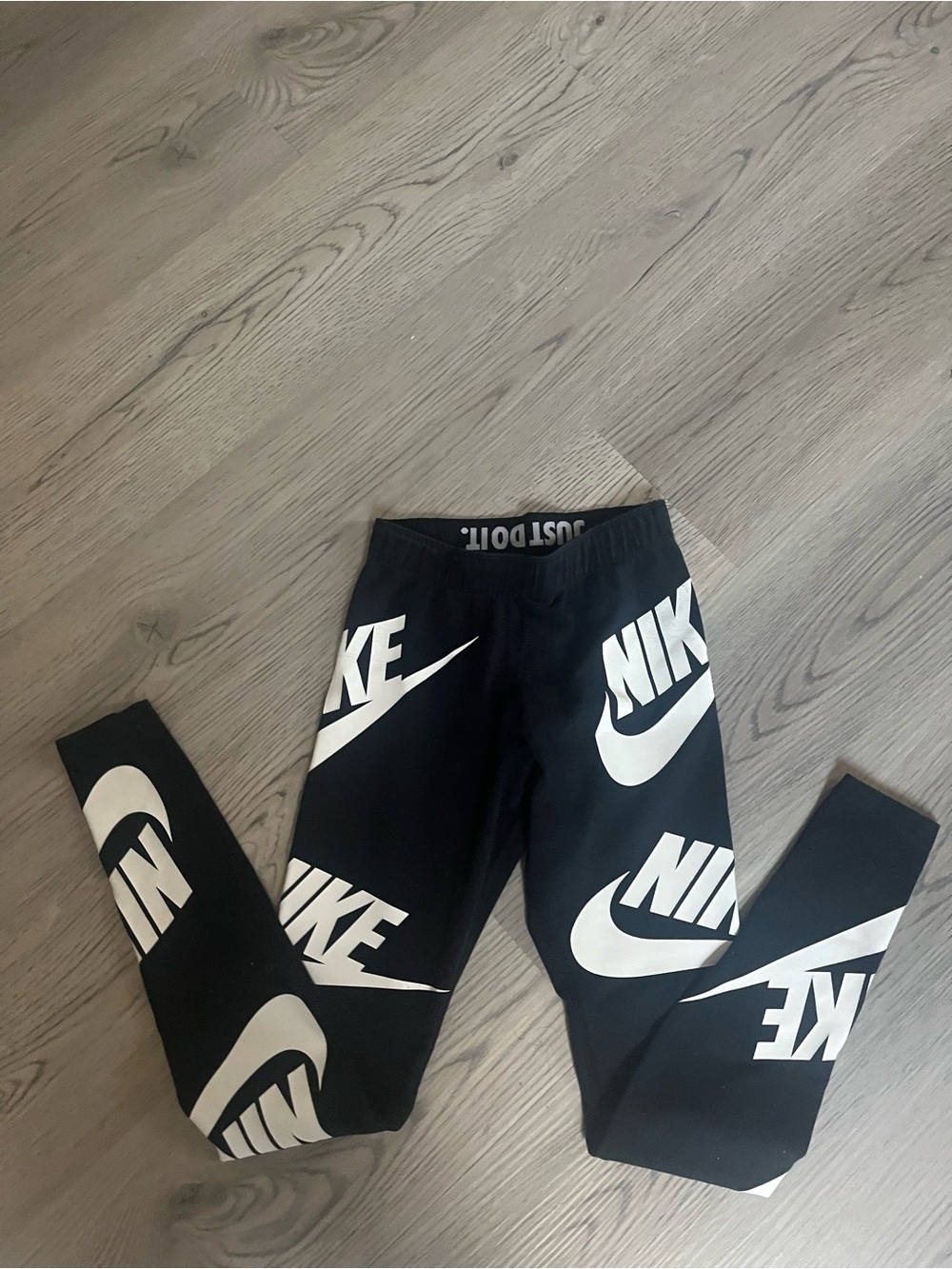 Nike Black Leggings with White Logo Print - juniors